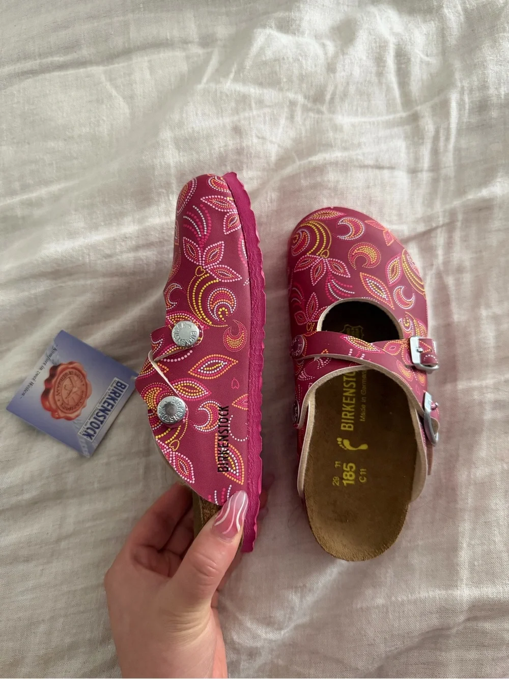 NEW Birkenstock Kids' Pink Patterned Mary Jane Clogs with Buckle